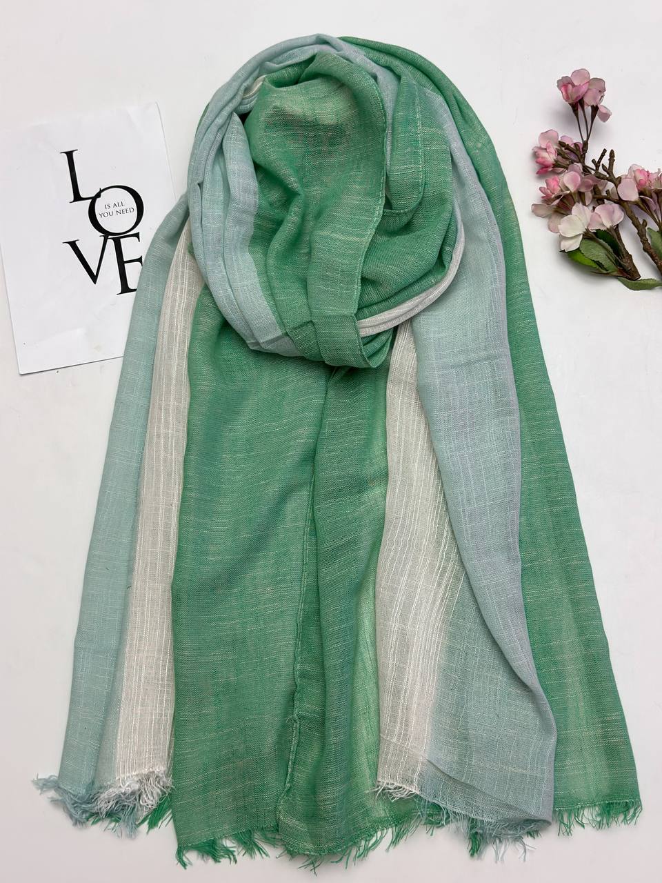 شال نخی لینن تابستانی سبز شال نخی لینن تابستانی سبز