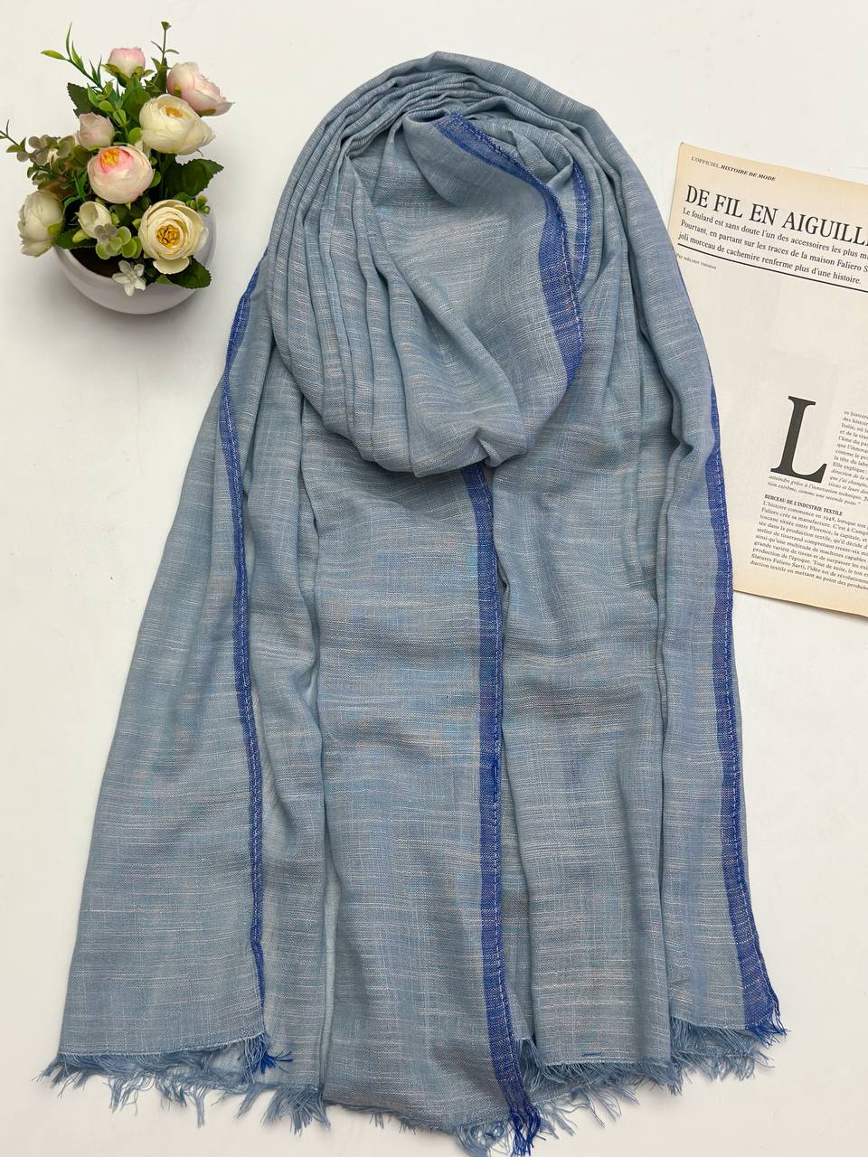 شال نخی لینن تابستانی طوسی شال نخی لینن تابستانی طوسی