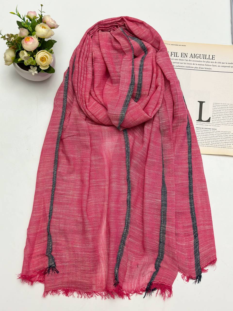 شال نخی لینن تابستانی صورتی شال نخی لینن تابستانی صورتی