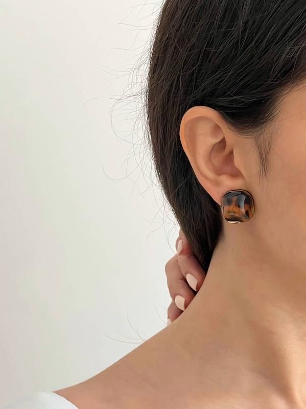 گوشواره پلنگی شیشه ای مربع